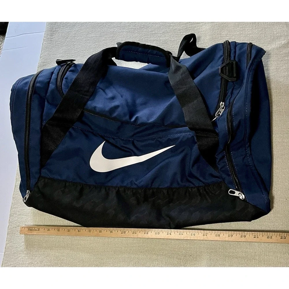 Nike Blue Duffle Bag Gym Luggage Carry Travel White Swoosh Large 22